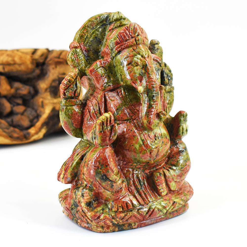 gemsmore:Beautiful Blood Green Unakite Hand Carved Lord Ganesha