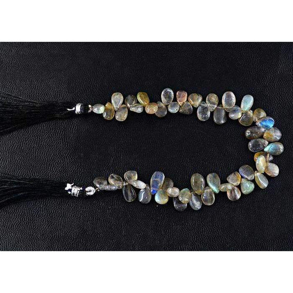 gemsmore:Beautiful Blue Flash Labradorite Beads Strand Natural Pear Shape Drilled