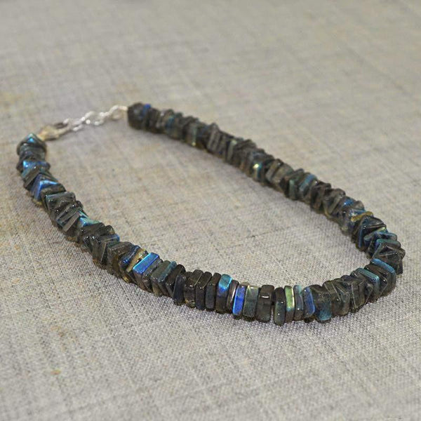 gemsmore:Beautiful Blue Flash Labradorite Bracelet Natural Untreated Beads
