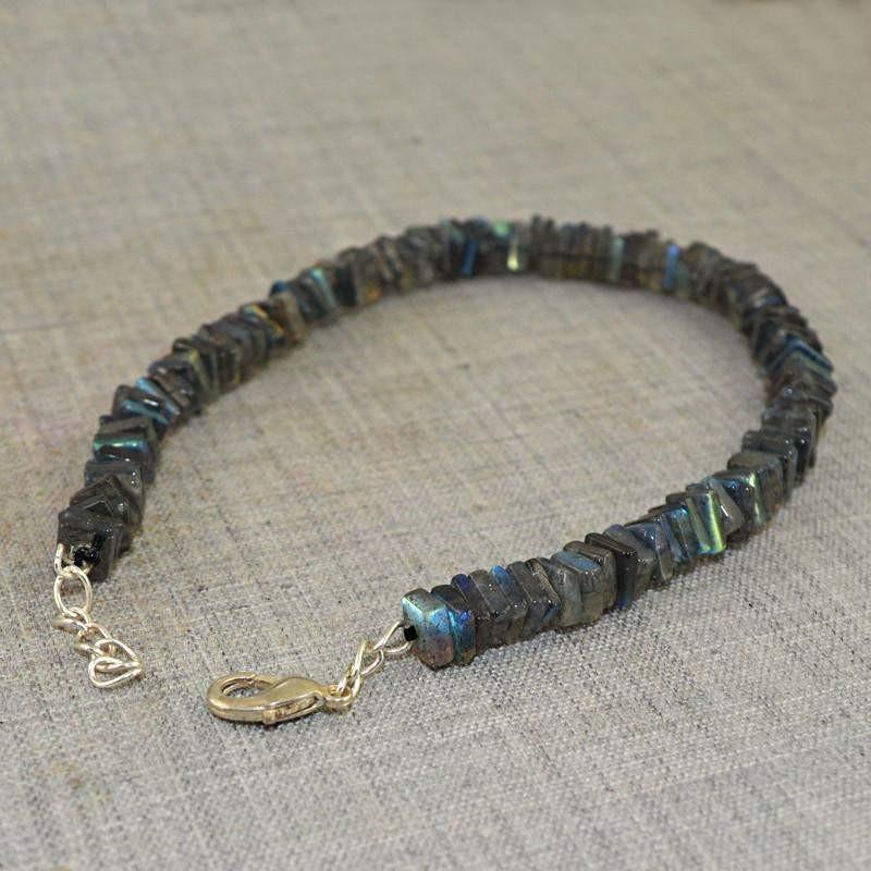 gemsmore:Beautiful Blue Flash Labradorite Bracelet Natural Untreated Beads