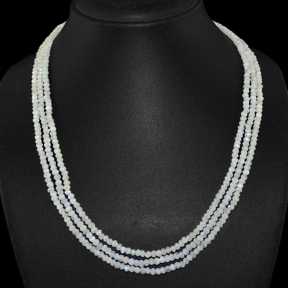 gemsmore:Beautiful Blue Flash Moonstone Necklace Natural 3 Strand Round Faceted Beads