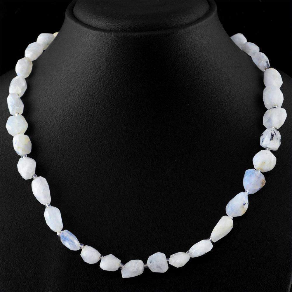 gemsmore:Beautiful Blue Flash Moonstone Necklace Natural Faceted Beads