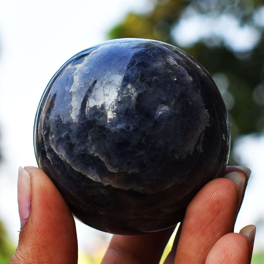 gemsmore:Beautiful  Blue Iolite  Hand  Carved Healing Crystal  Sphere