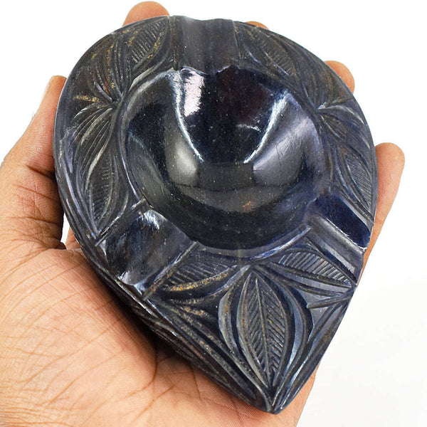 gemsmore:Beautiful Blue Jade Hand Carved Genuine Crystal Gemstone Carving Ash Trey