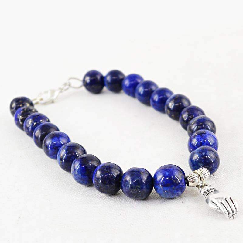 gemsmore:Beautiful Blue Lapis Lazuli Bracelet Natural Round Shape Beads
