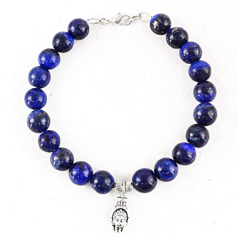 gemsmore:Beautiful Blue Lapis Lazuli Bracelet Natural Round Shape Beads