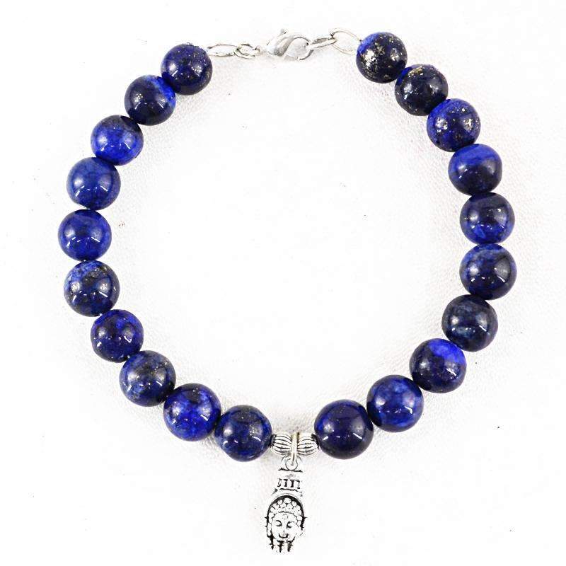 gemsmore:Beautiful Blue Lapis Lazuli Bracelet Natural Round Shape Beads