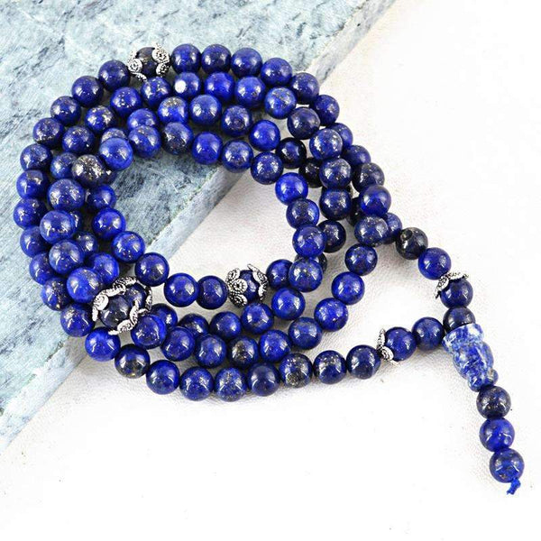 gemsmore:Beautiful Blue Lapis Lazuli Prayer Mala - Natural 108 Beads Necklace