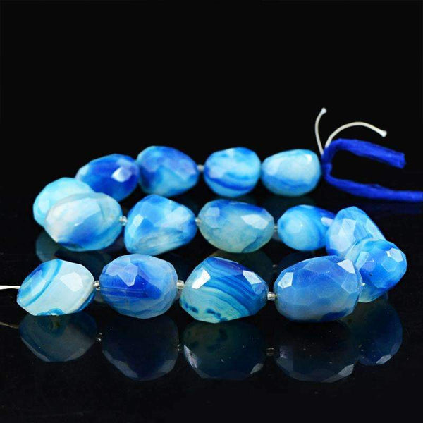 gemsmore:Beautiful Blue Onyx Beads Strand Natural Faceted Drilled