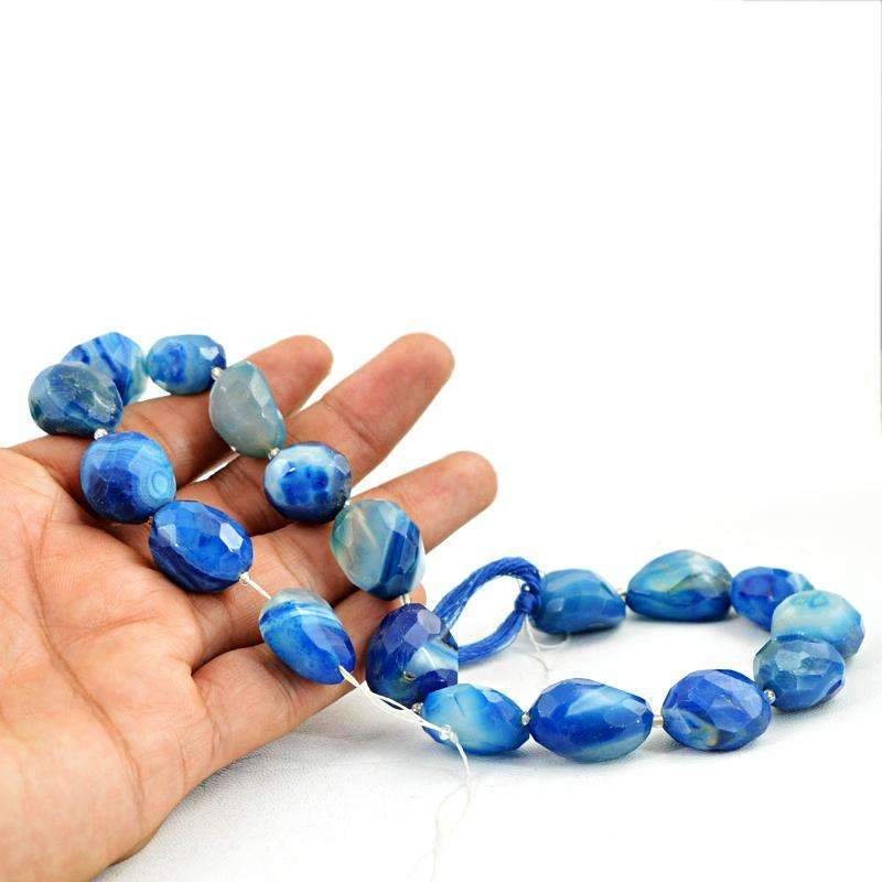 gemsmore:Beautiful Blue Onyx Beads Strand Natural Faceted Drilled