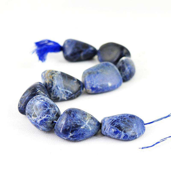 gemsmore:Beautiful Blue Sodalite Drilled Beads Strand - Natural Untreated