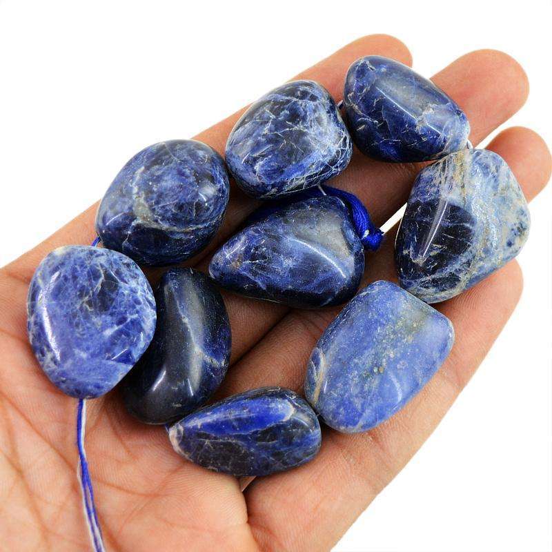 gemsmore:Beautiful Blue Sodalite Drilled Beads Strand - Natural Untreated