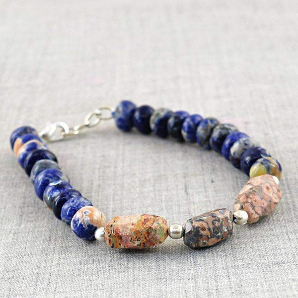 gemsmore:Beautiful Blue Sodalite & Poppy Jasper Beads Bracelet Natural Round Shape