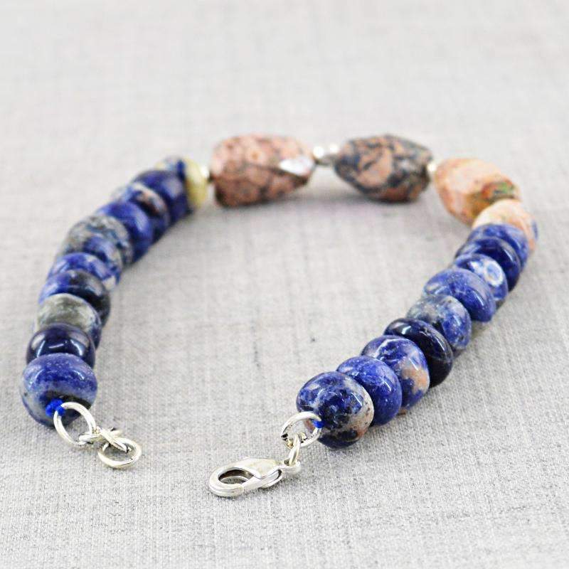 gemsmore:Beautiful Blue Sodalite & Poppy Jasper Beads Bracelet Natural Round Shape