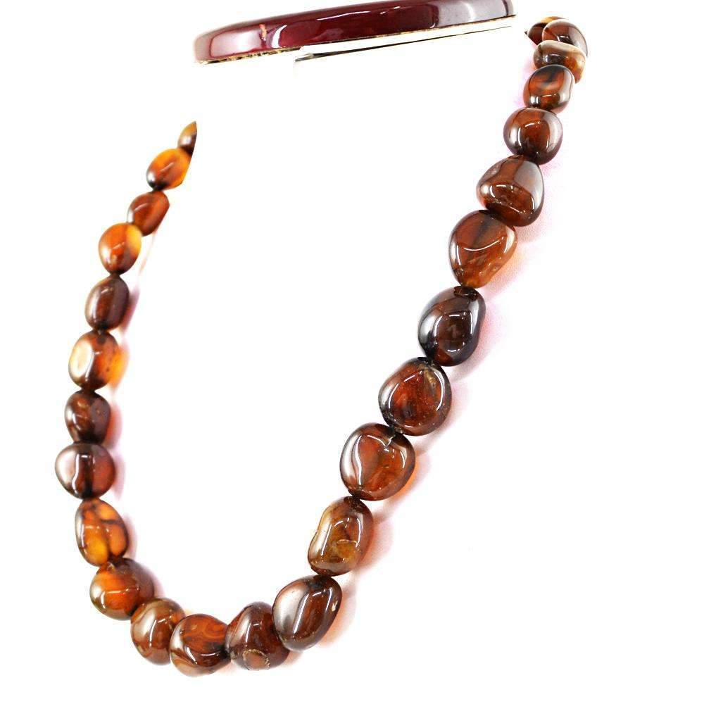 gemsmore:Beautiful Brown Onyx Necklace - Natural 20 Inches Long Untreated Beads