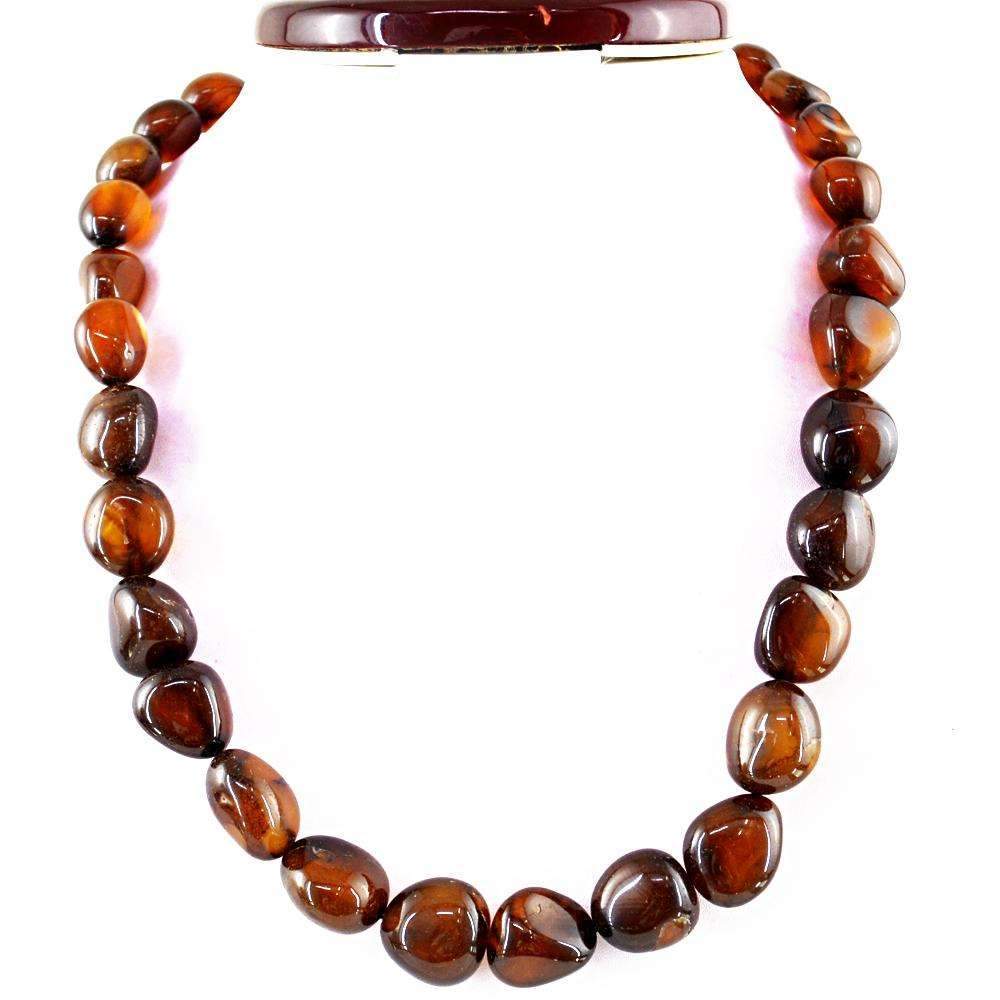 gemsmore:Beautiful Brown Onyx Necklace - Natural 20 Inches Long Untreated Beads