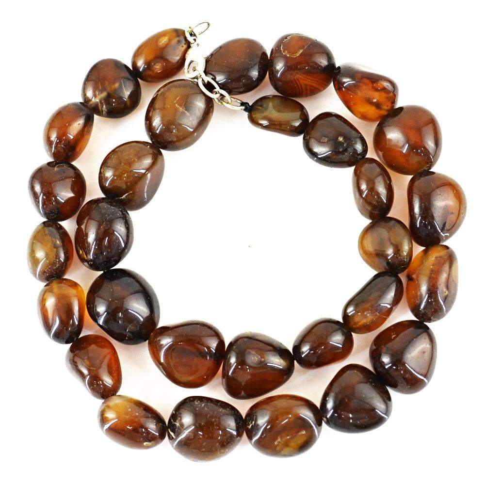 gemsmore:Beautiful Brown Onyx Necklace - Natural 20 Inches Long Untreated Beads