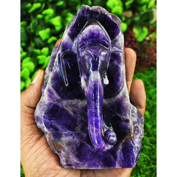 gemsmore:Beautiful Chevron Amethyst Hand Carved Genuine Crystal Gemstone Carving Lord Ganesha