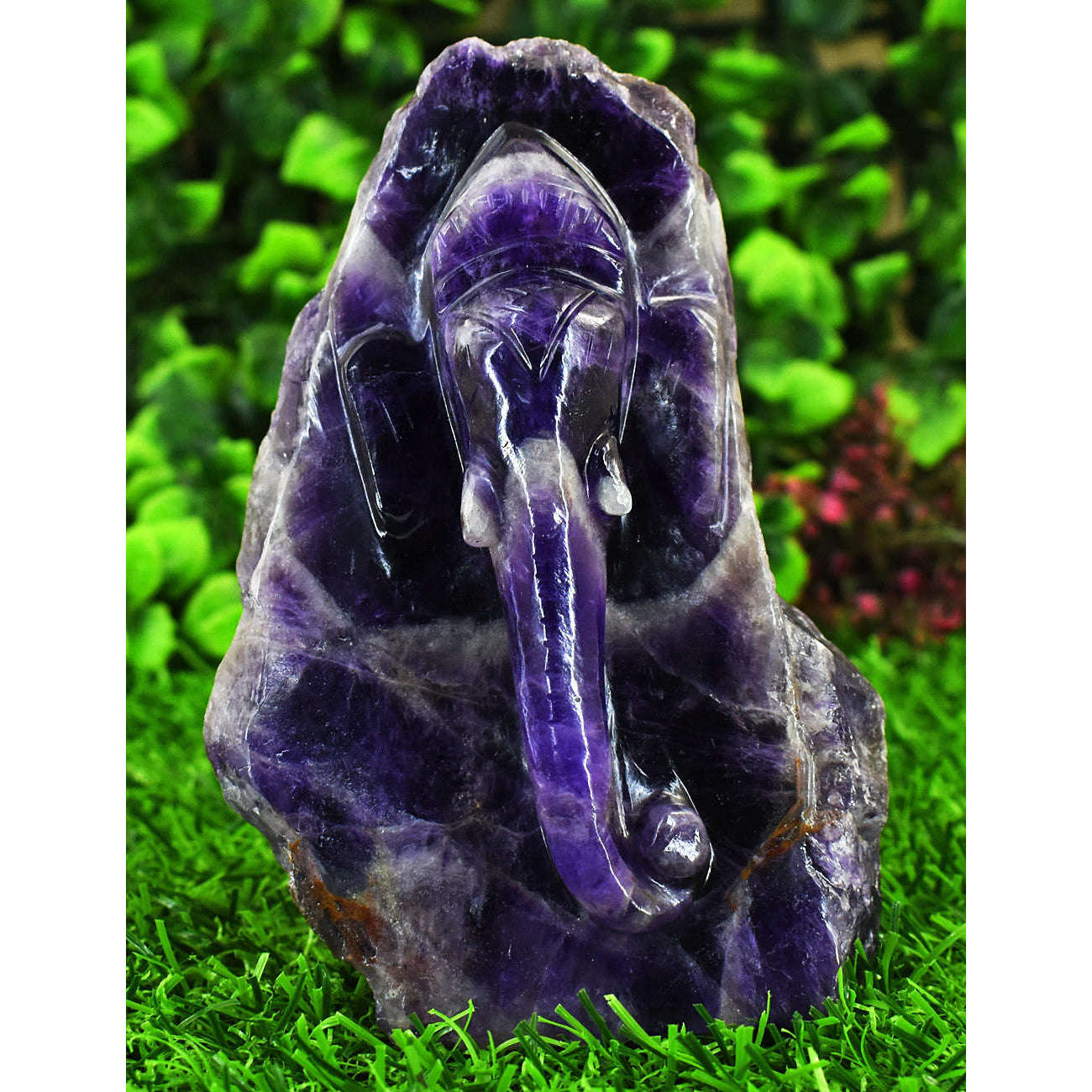 gemsmore:Beautiful Chevron Amethyst Hand Carved Genuine Crystal Gemstone Carving Lord Ganesha