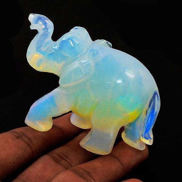 gemsmore:Beautiful Color Play Opalite Hand Carved Elephant