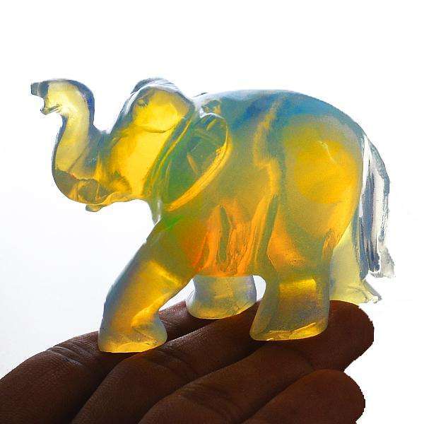 gemsmore:Beautiful Color Play Opalite Hand Carved Elephant
