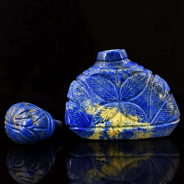 gemsmore:Beautiful Denim Blue Lapis Lazuli   Hand Carved Genuine Crystal Gemstone Carving Perfume Bottle