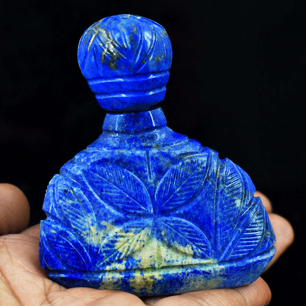 gemsmore:Beautiful Denim Blue Lapis Lazuli   Hand Carved Genuine Crystal Gemstone Carving Perfume Bottle