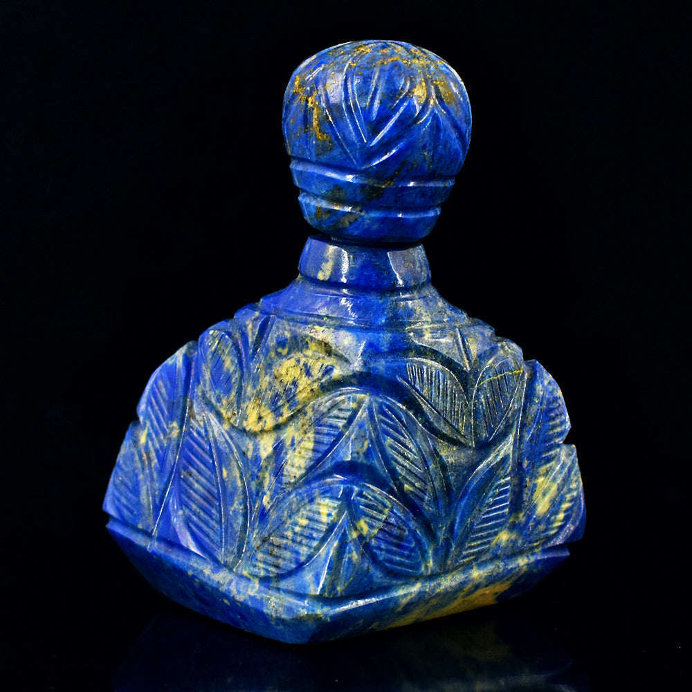 gemsmore:Beautiful Denim Blue Lapis Lazuli   Hand Carved Genuine Crystal Gemstone Carving Perfume Bottle