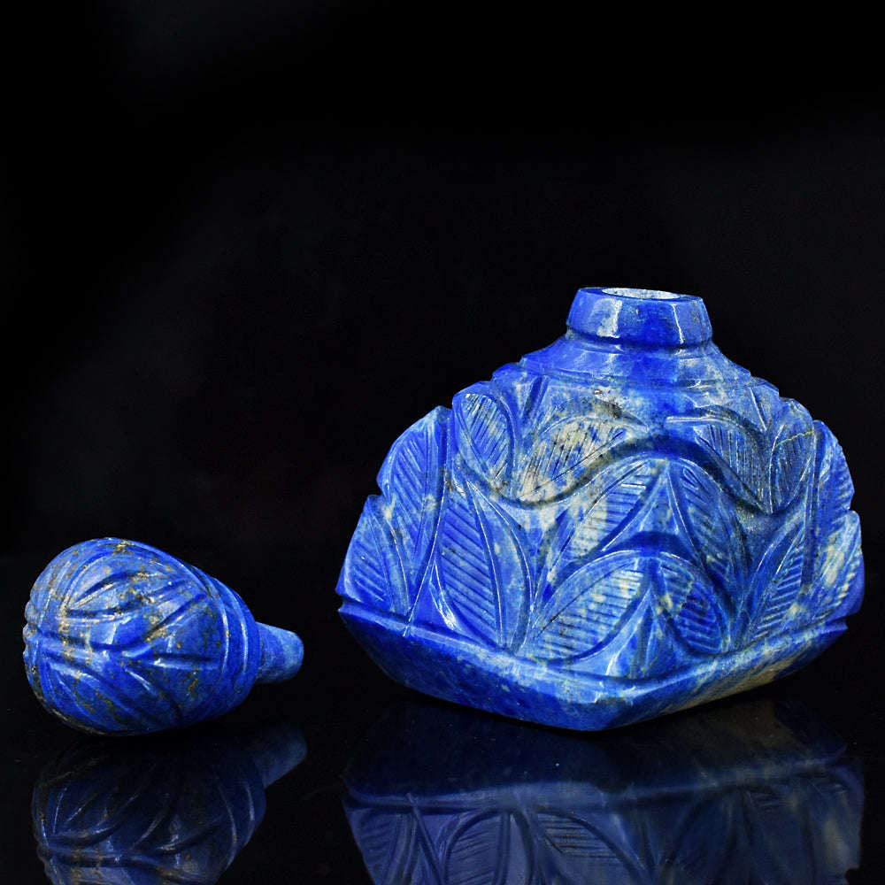 gemsmore:Beautiful Denim Blue Lapis Lazuli   Hand Carved Genuine Crystal Gemstone Carving Perfume Bottle