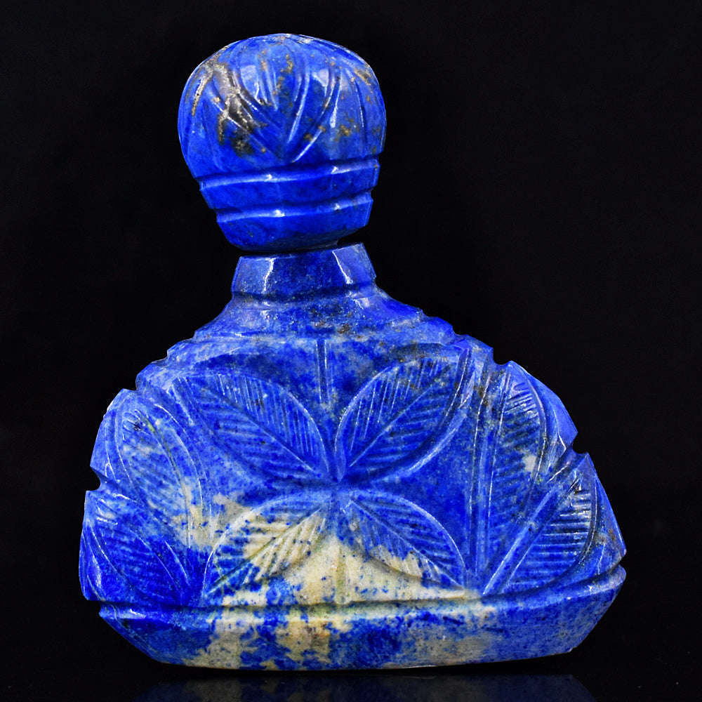 gemsmore:Beautiful Denim Blue Lapis Lazuli   Hand Carved Genuine Crystal Gemstone Carving Perfume Bottle