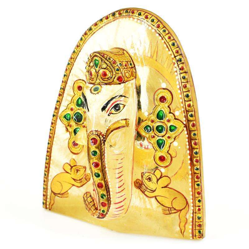 gemsmore:Beautiful Enamel Work Aventurine Hand Carved Lord Ganesha