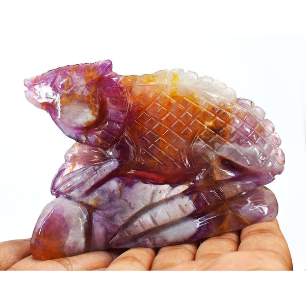 gemsmore:Beautiful  Fluorite Hand Carved Genuine Crystal Gemstone Carving Chameleon