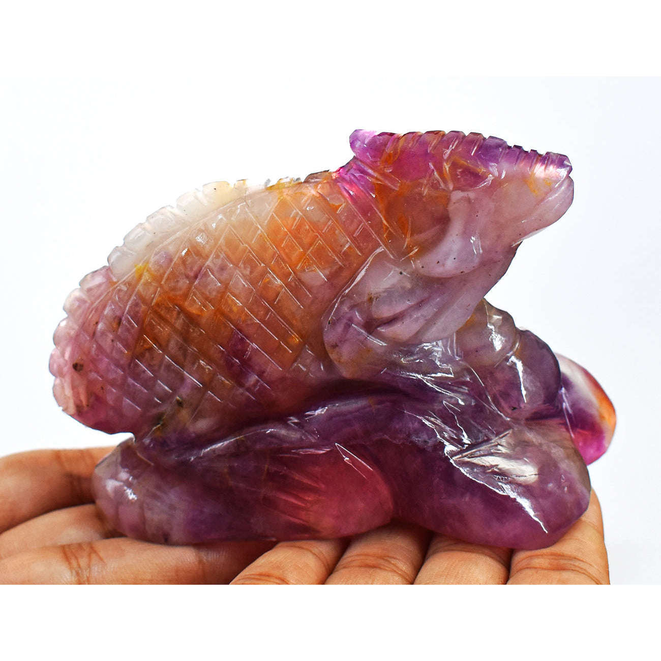 gemsmore:Beautiful  Fluorite Hand Carved Genuine Crystal Gemstone Carving Chameleon