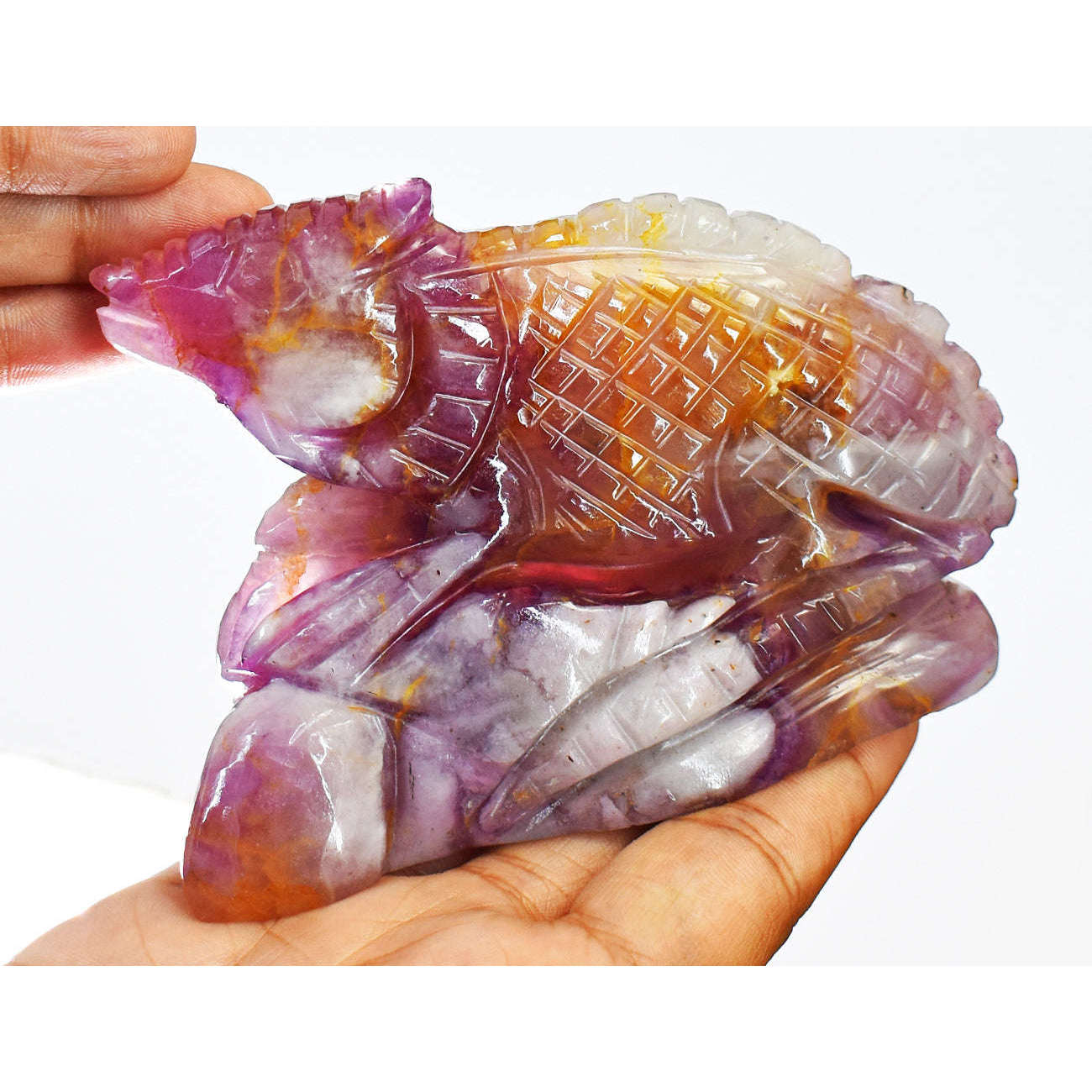 gemsmore:Beautiful  Fluorite Hand Carved Genuine Crystal Gemstone Carving Chameleon