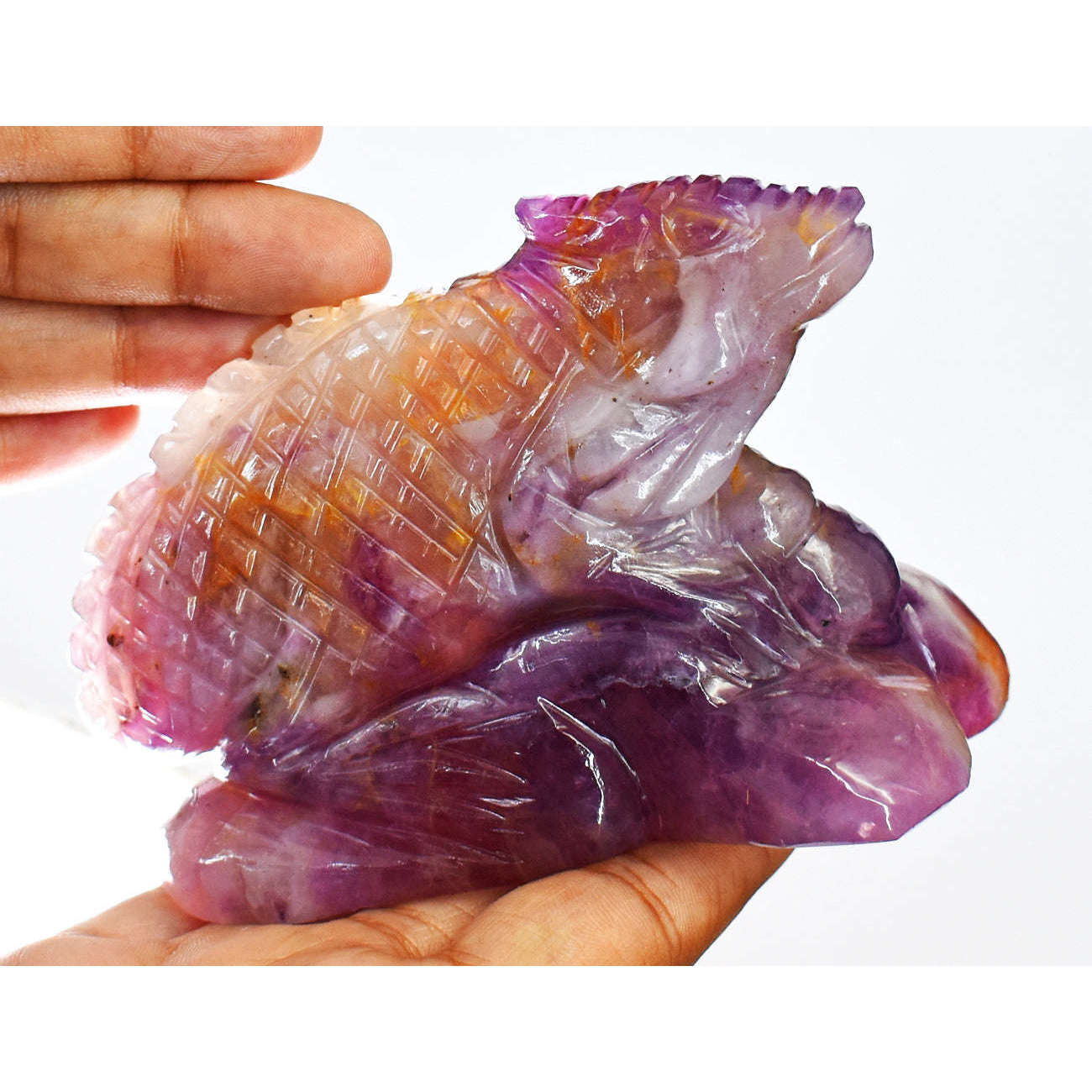 gemsmore:Beautiful  Fluorite Hand Carved Genuine Crystal Gemstone Carving Chameleon