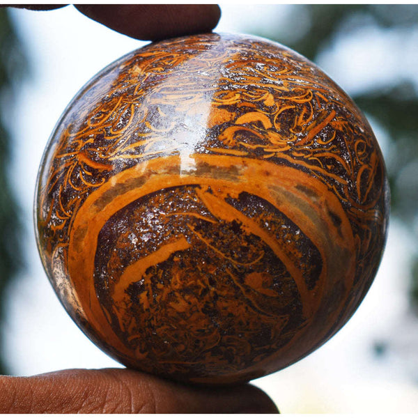 gemsmore:Beautiful Golden Art Jasper Hand Carved Healing Sphere