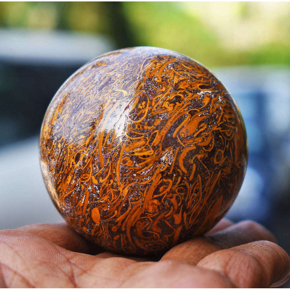 gemsmore:Beautiful Golden Art Jasper Hand Carved Healing Sphere