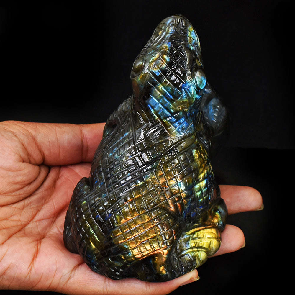 gemsmore:Beautiful Golden & Blue Flash Labradorite Hand Carved Genuine Crystal Gemstone Carving Chameleon