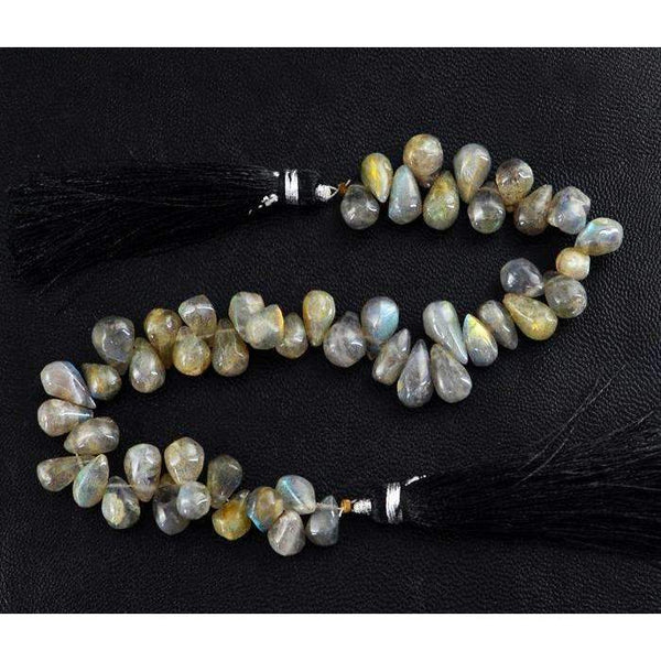 gemsmore:Beautiful Golden Flash Labradorite Drilled Beads Strand - Natural Pear Shape