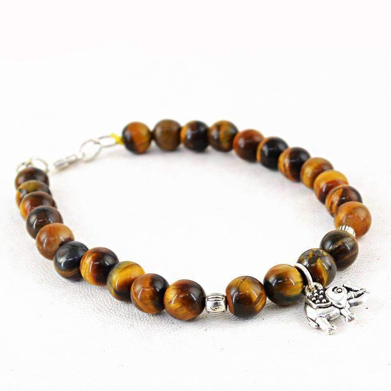 gemsmore:Beautiful Golden Tiger Eye Bracelet - Natural Round Shape Beads