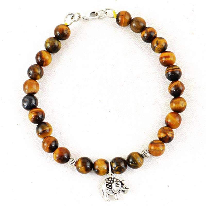 gemsmore:Beautiful Golden Tiger Eye Bracelet - Natural Round Shape Beads