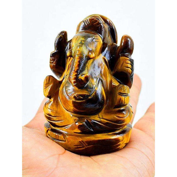 gemsmore:Beautiful Golden Tiger Eye Hand Carved Lord Ganesha Idol
