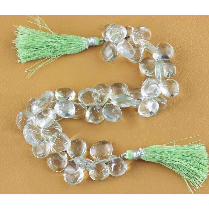 gemsmore:Beautiful Green Amethyst Drilled Beads Strand Natural Pear Shape