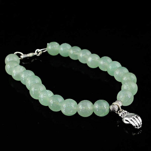 gemsmore:Beautiful Green Aquamarine Bracelet Natural Round Charm Beads