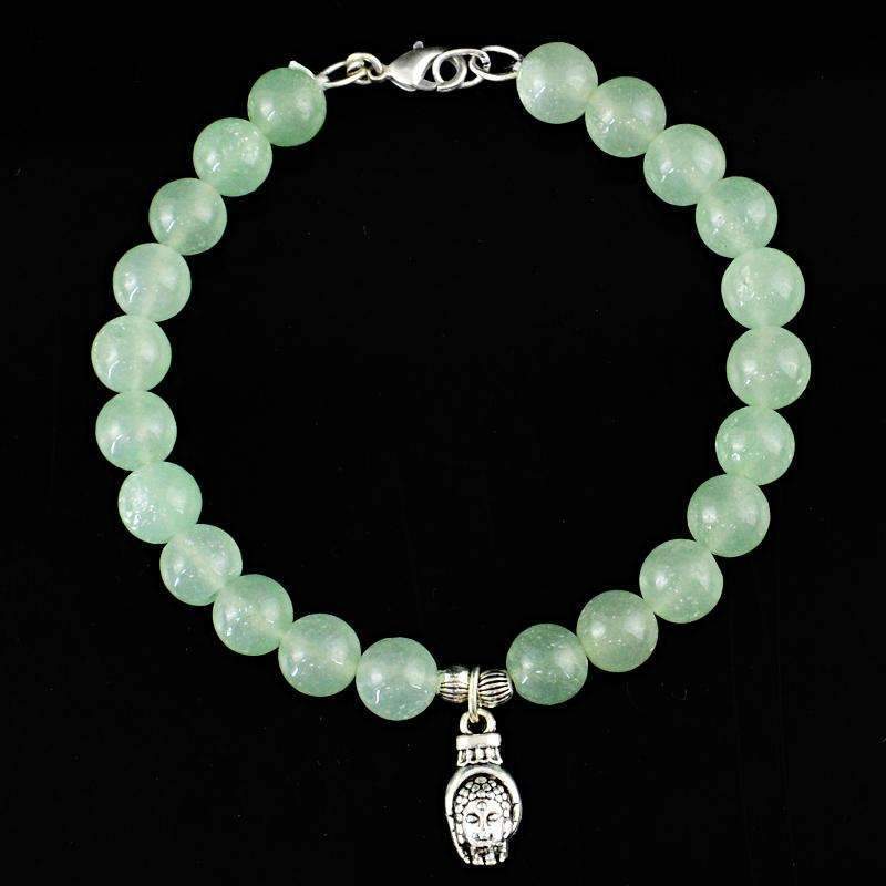 gemsmore:Beautiful Green Aquamarine Bracelet Natural Round Charm Beads