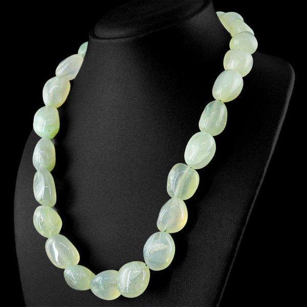 gemsmore:Beautiful Green Chalcedony Necklace Natural 20 Inches Long Untreated Beads