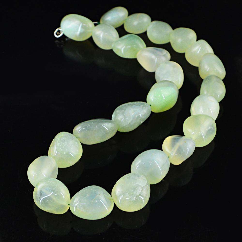 gemsmore:Beautiful Green Chalcedony Necklace Natural 20 Inches Long Untreated Beads