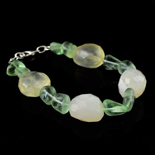 gemsmore:Beautiful Green Fluorite & Chalcedony Bracelet Natural Faceted Beads