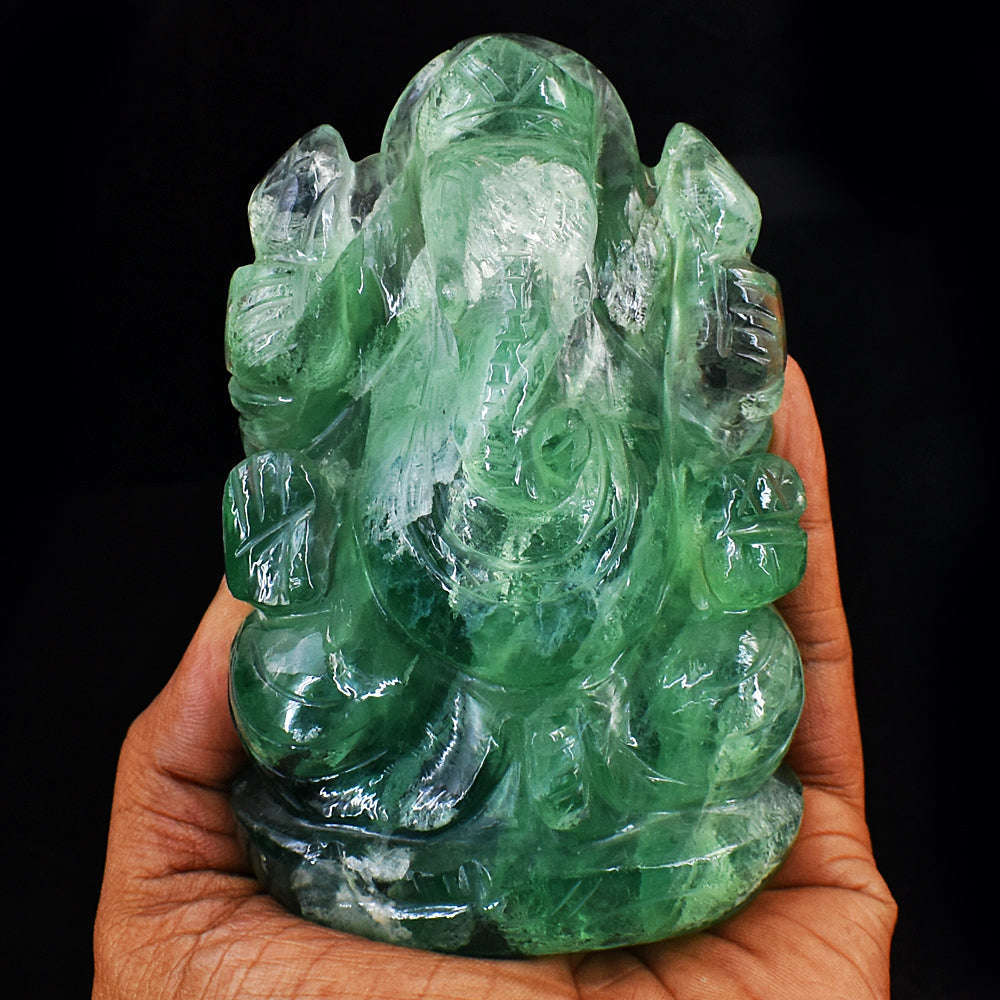 gemsmore:Beautiful Green Fluorite Hand Carved Lord Ganesha