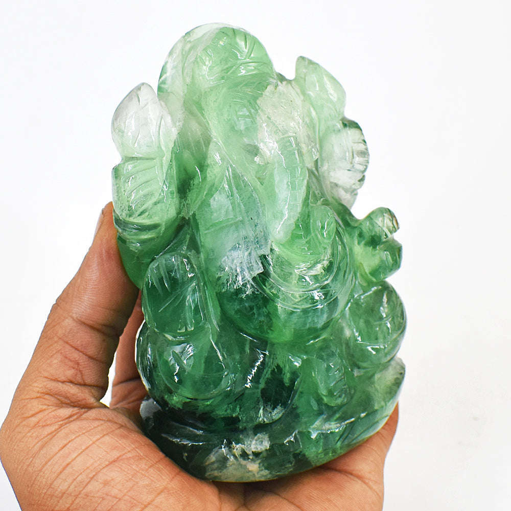 gemsmore:Beautiful Green Fluorite Hand Carved Lord Ganesha
